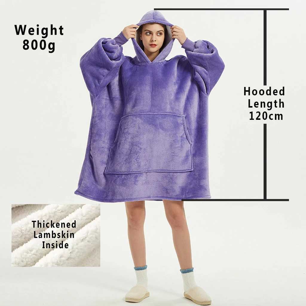 Winter New In Long Hoodie Oversized Loose Pajama Casual Matching Solid Sleepwear Fleece Warm Long Sleeve Top Pullover Homewear Y251013