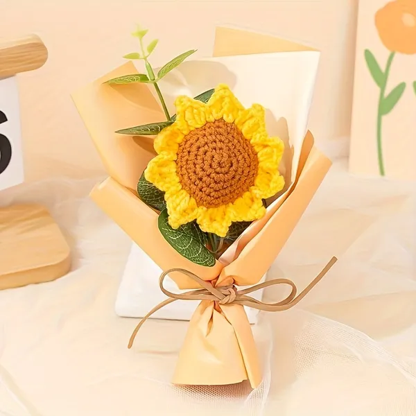 Sunflowers Crochet Flowers Bouquet Knitted Bouquet Crochet Artificial Flowers For Home Wedding Decor Birthday Gift