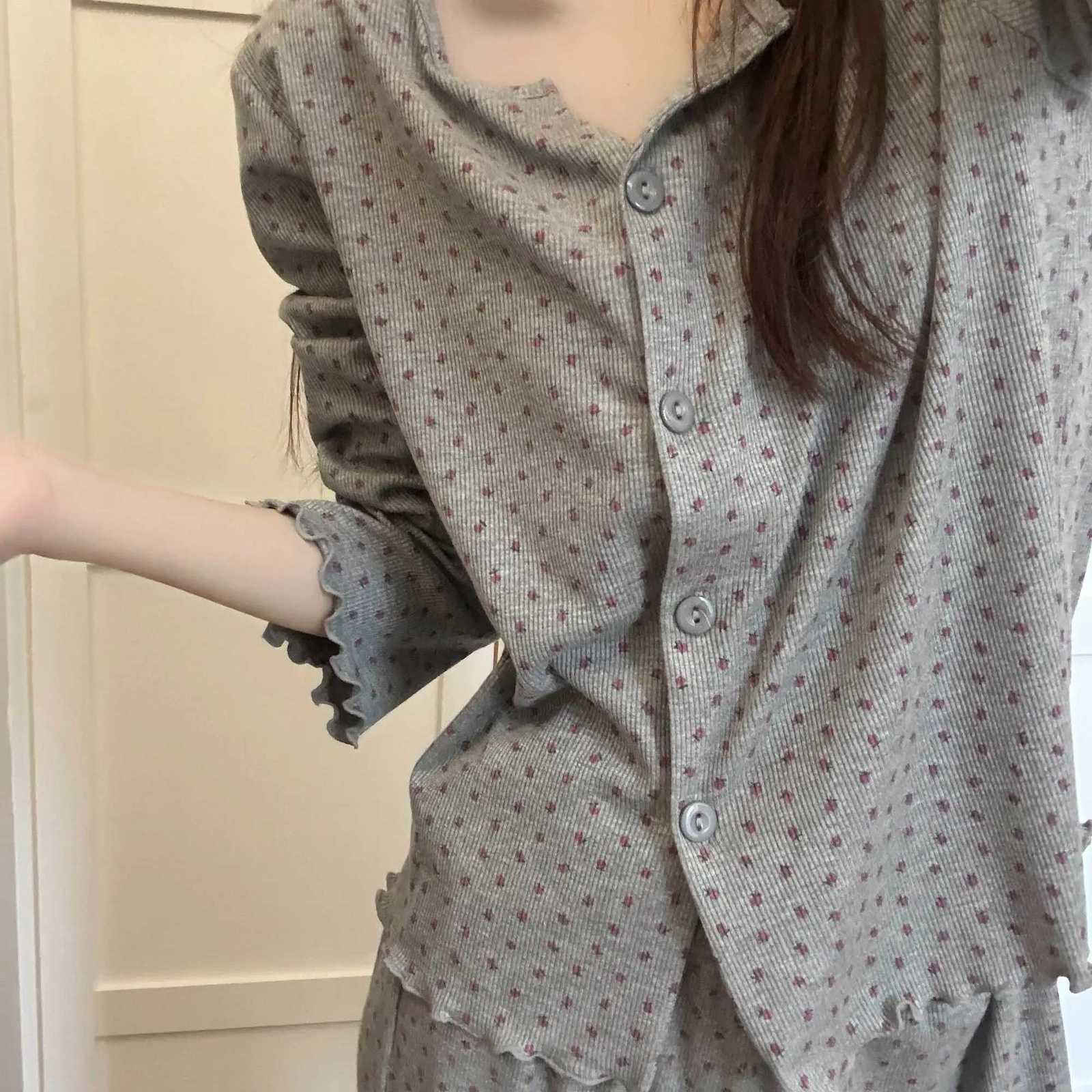 Autumn Winter Floral Print Pajamas Set for Women Sleepwear Long Sleeve Top and Long Pants 2 Piece Casual Homewear LoungewearT251014