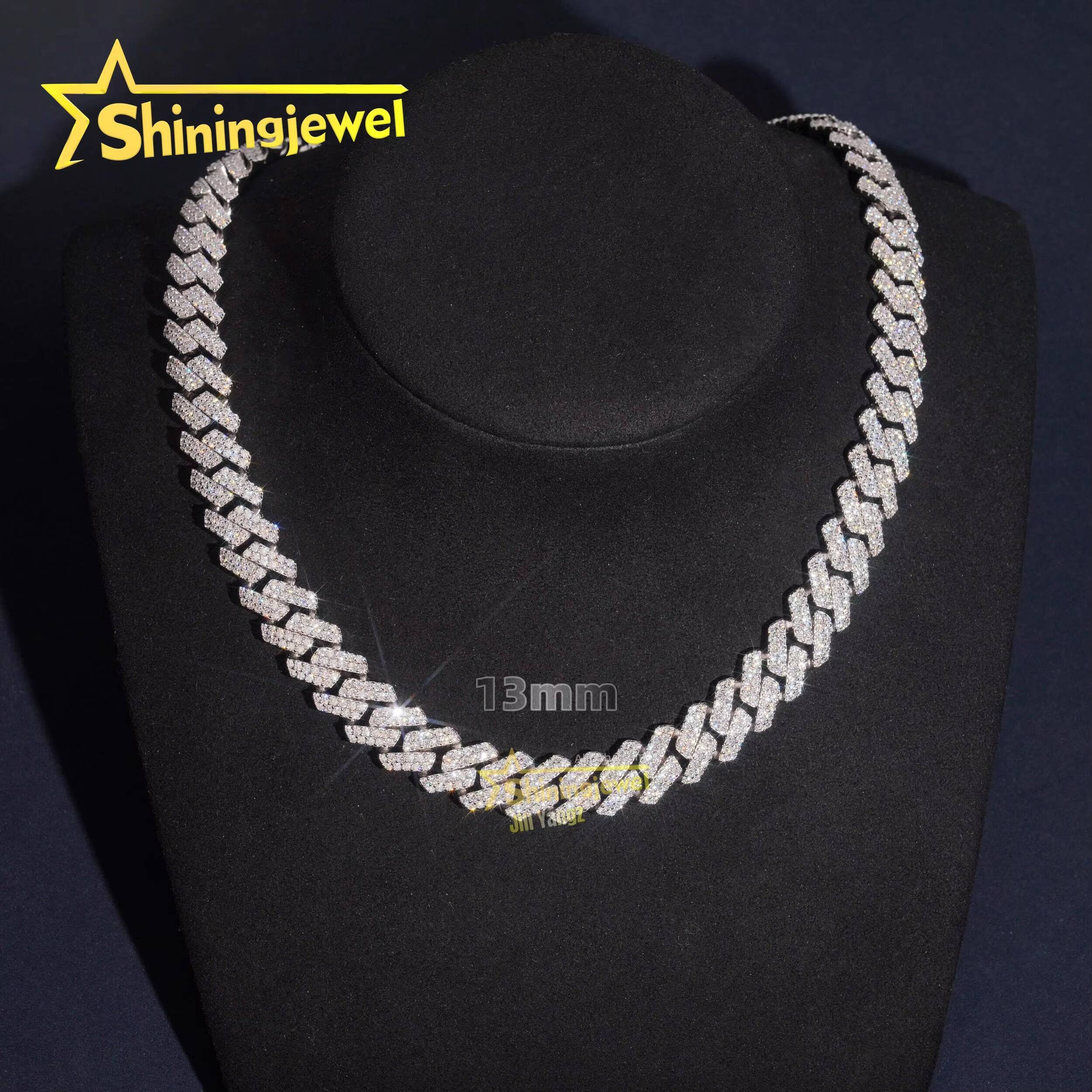 PROMOTION 13mm VVS D Color Moissanite Cuban Chain Cheap 925 Sterling Silver Gold Plated Hip Hop Cuban Link Chain