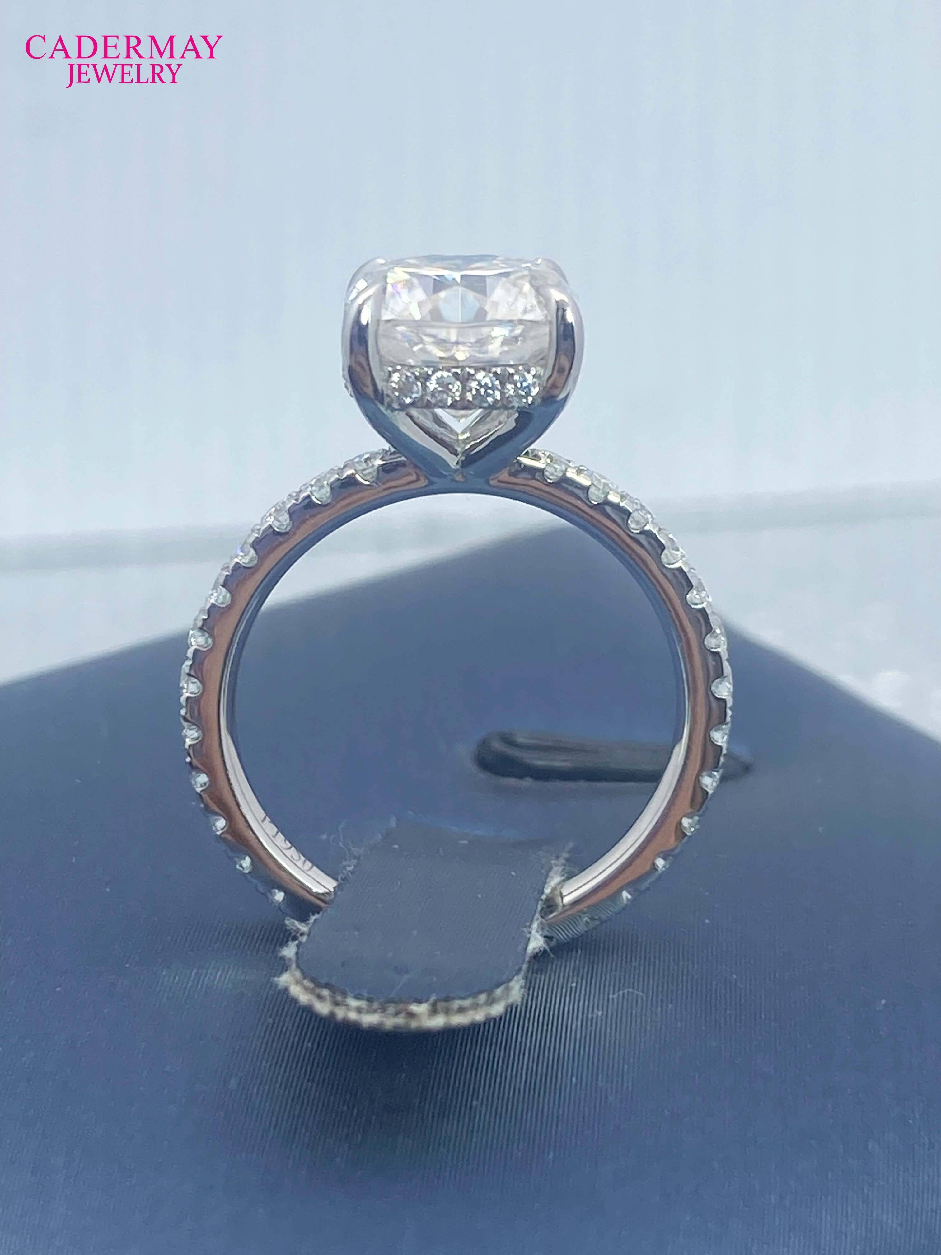 Cadermay Romantic Customized Ring PT950 25ct Cushion Shape Bright Cut D VVS1 Moissanite Engagement Wedding Ring for Women