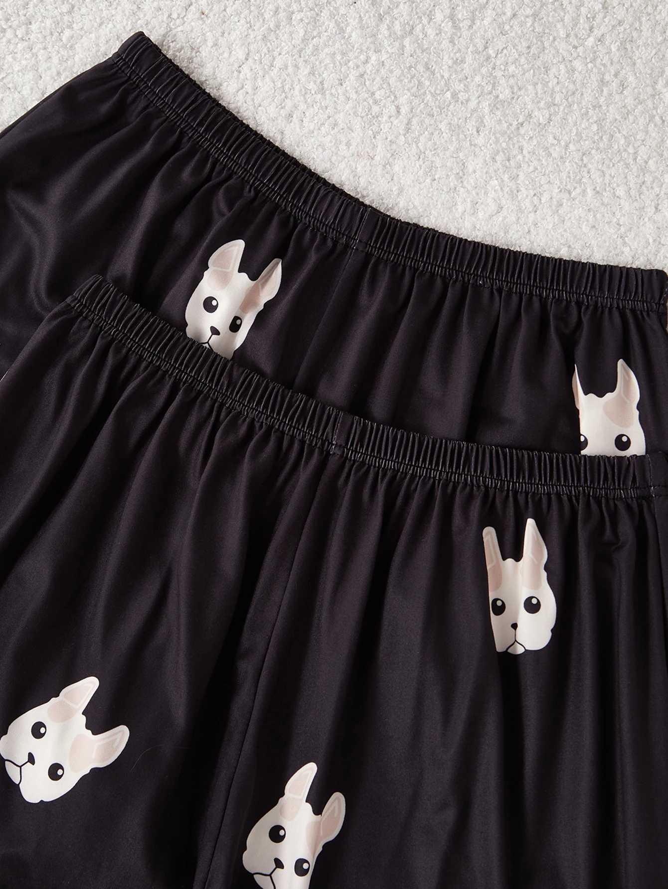 A new style of cute French Bulldog cartoon dog print pajama set shortsleeved shirt long pants and short pants threepiece caT251014