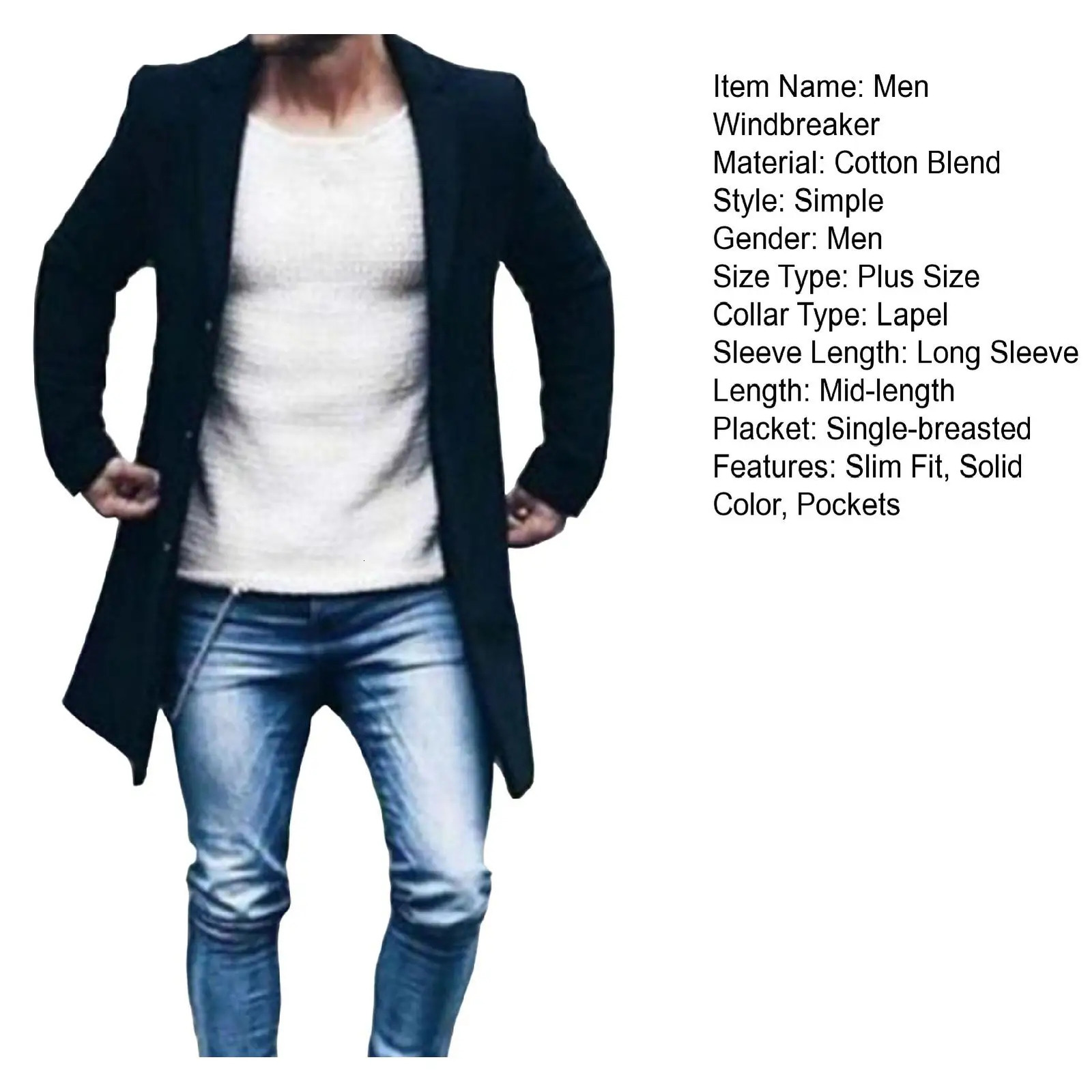 Durable Coat Winter Men Long Sleeve Trench Coat Overcoat Skinfriendly Men Coat for Work 251008
