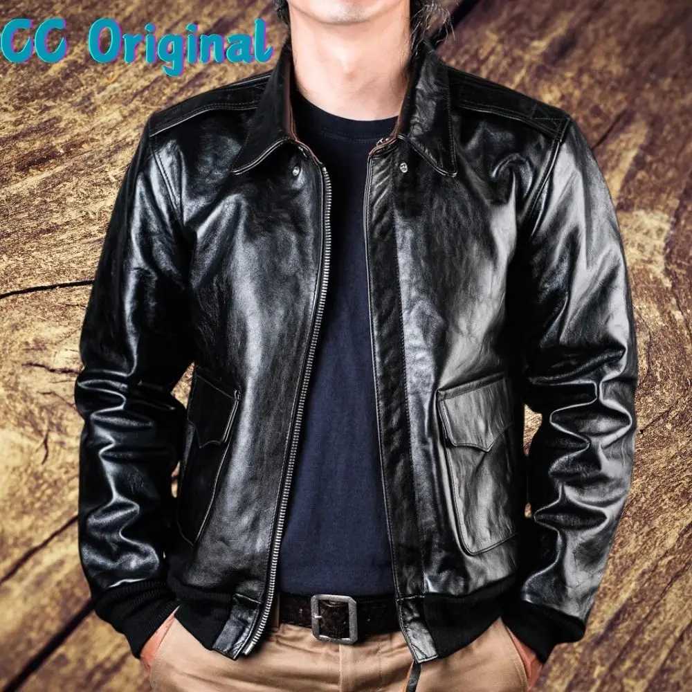 CC SHop BestTop Brand Tea core Horsehide jacketLuxury real leather coatMens Air Force Bomber style A2 clothVintage quality J251014