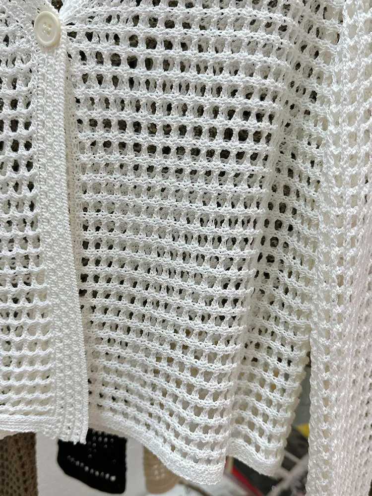 Hollow Mesh Ice Silk Suns Jaet for Womens Summer Long Sved Outerwear wi Small Shl Knitted Cardigan W251014