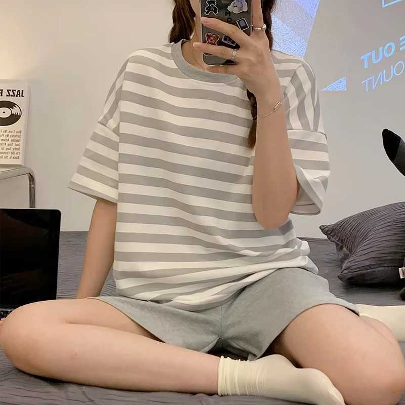 New Pajamas Female Summer ShortSleeved Shorts Suit Korean Version of the Student Sweet Cute Cartoon Ms Loose Homewear SuitT251014