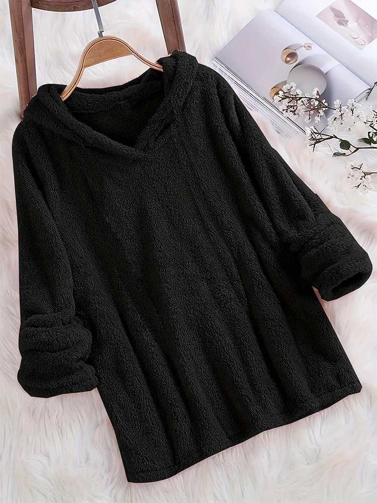 Fleece Solid Colour Hoodie Casual LongSleeved Hooded Sweatshirt Womens Autumn And Winter New Models 2024 Warm Solid Colour Y251013
