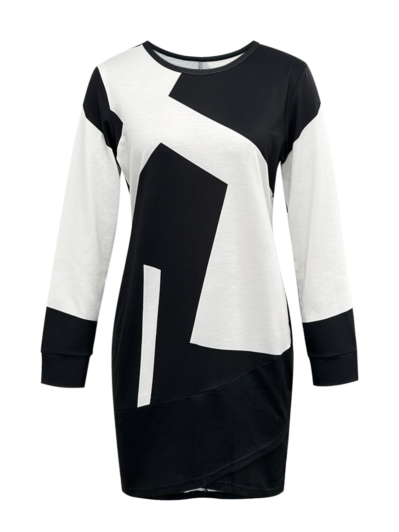 Women's Autumn Winter Fashion Versatile Irregular Hem Patchwork Commute Style Sweatshirt Dress-CF51309