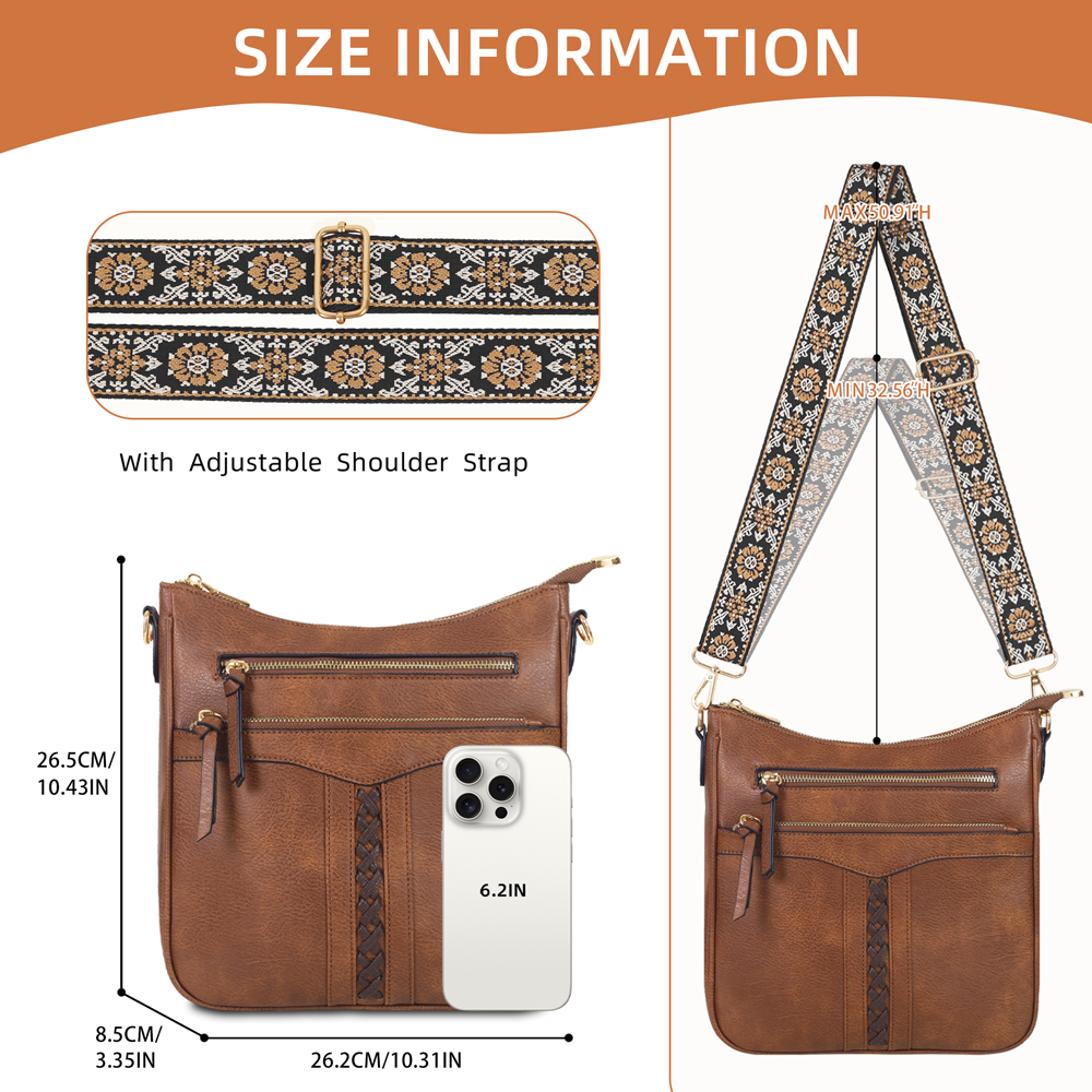 Stylish vintage women's crossbody bag Large-capacity leather woven shoulder bag Features Bohemian-style shoulder strap Perfect for commuting