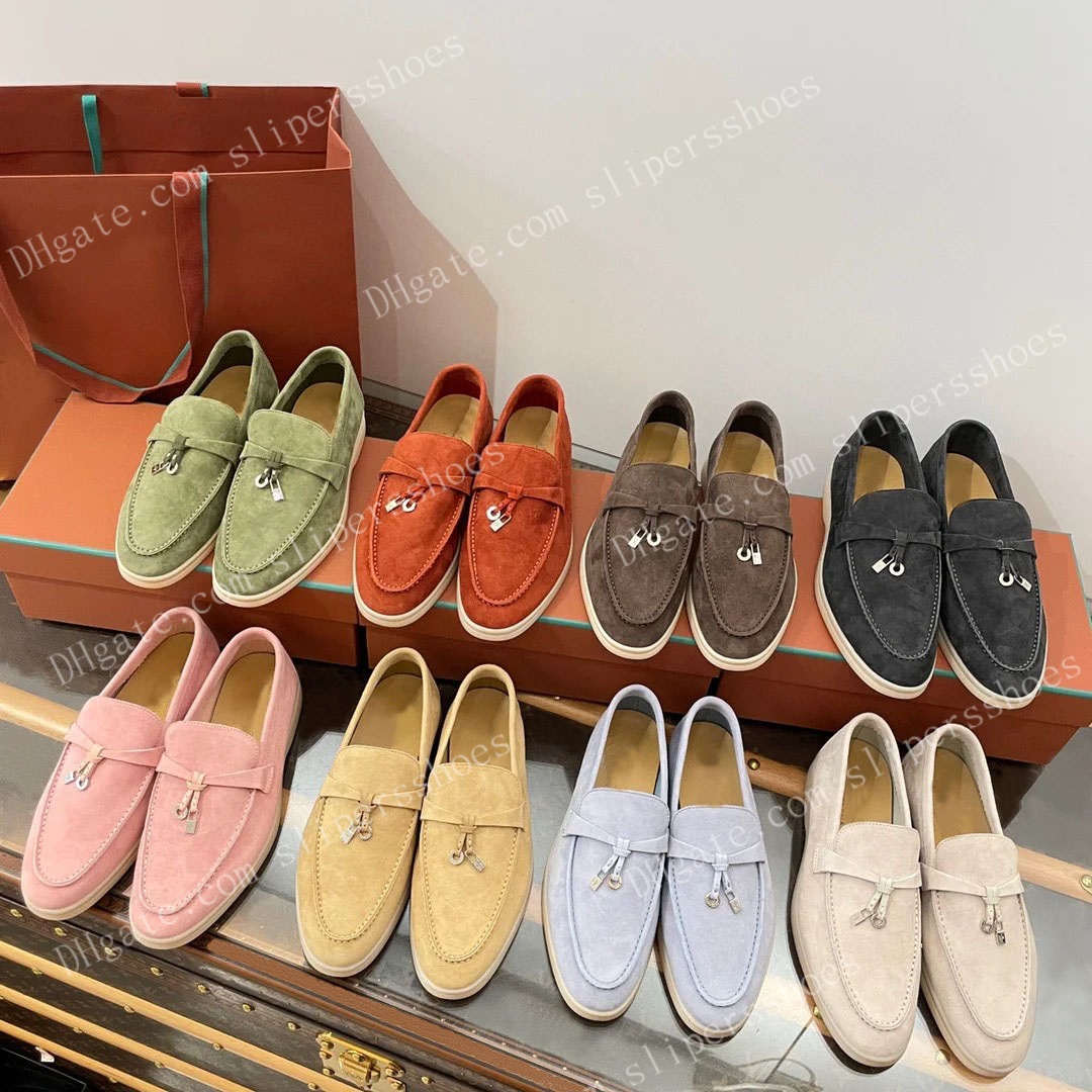 Loafers Designer shoes Walk Charms Embellished Casual Shoes Mens Womens Suede Couple Shoe Genuine Leather Flat For Men Women Size 35-46