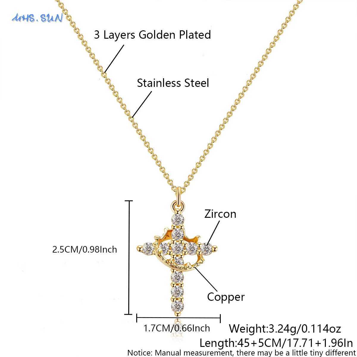 SUNSLL Cubic Zircon Rotatable Crown Cross Pendant Necklaces Classic Stainless Steel Chain Banquet Party Jewelry For Women MenW251014
