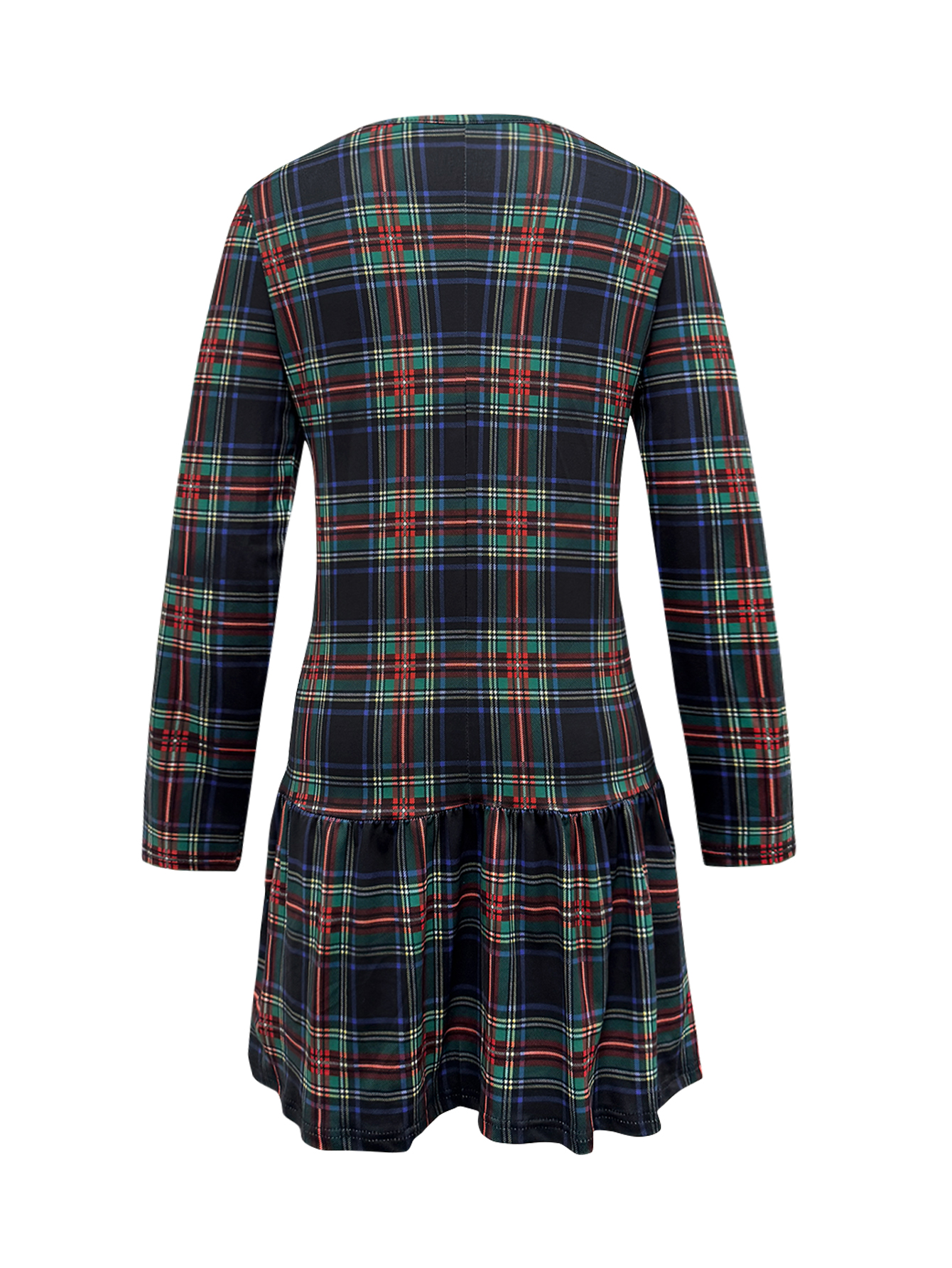 Women's Autumn Winter New Fashion Retro Plaid Long - Sleeve Crew Neck Slim & Elegant Midi Dress-CF51303