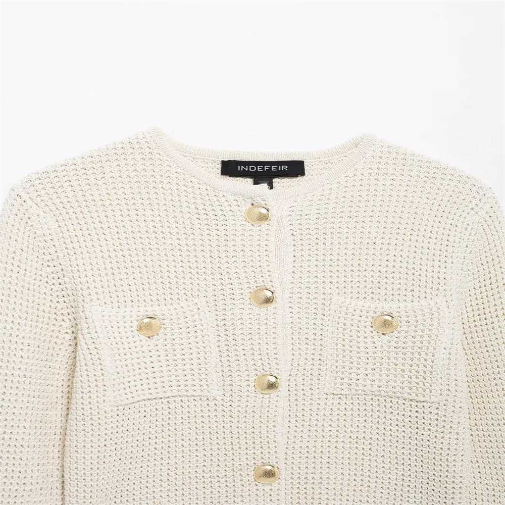 Womens Ele Knit Cardigan Long Sves Gold Button Design Front Poets for a c and Stylish Look W251014
