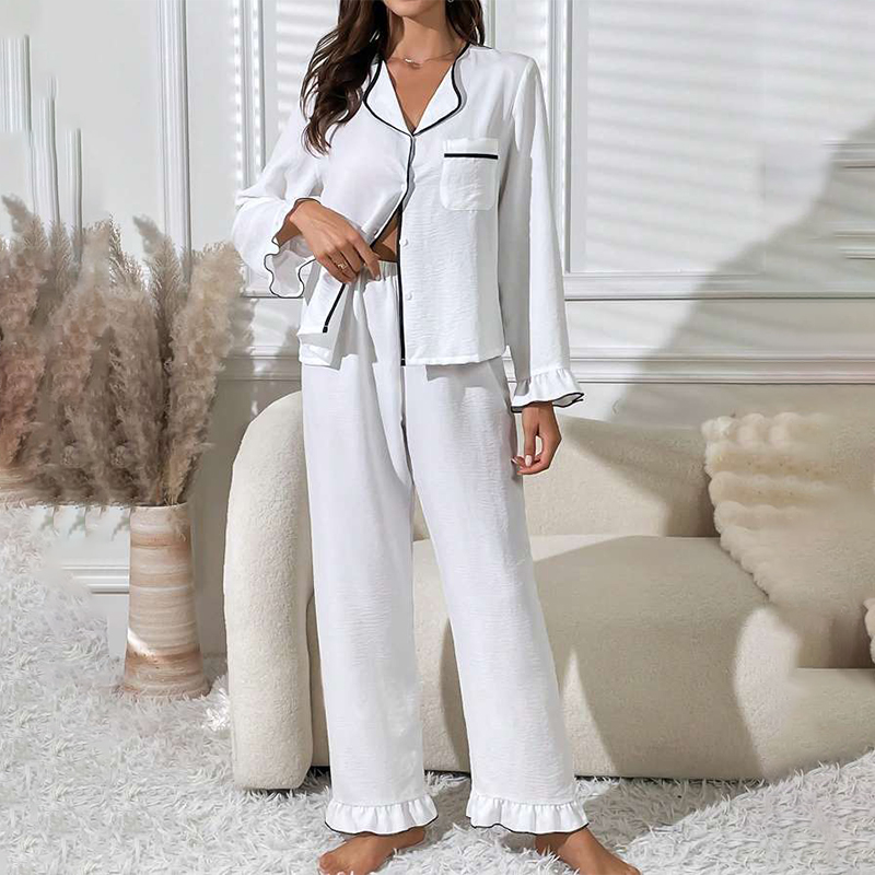 Women's Pajamas Spring/Fall Ice Silk Long-Sleeve Cardigan New Arrival Premium Solid Color Minimalist Natural Homewear