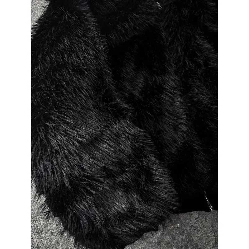Autumn and Winter Oversized Thickened Warm Black Reversible Faux Fur Parka Coat Men with Hood Zipper Fluffy Jacket Hooded Coat W251014