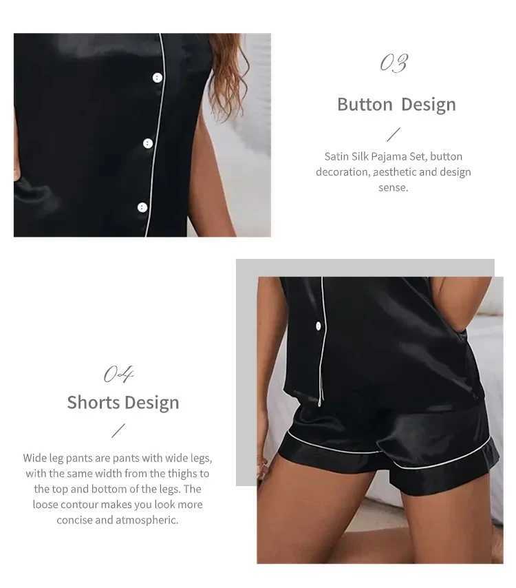 Women Silk Satin Pajamas Set Twopiece Pj Sets Sleepwear Loungewear ButtonDown Pajama Women 2 Piece Pijama Homewear Shorts SetT251014