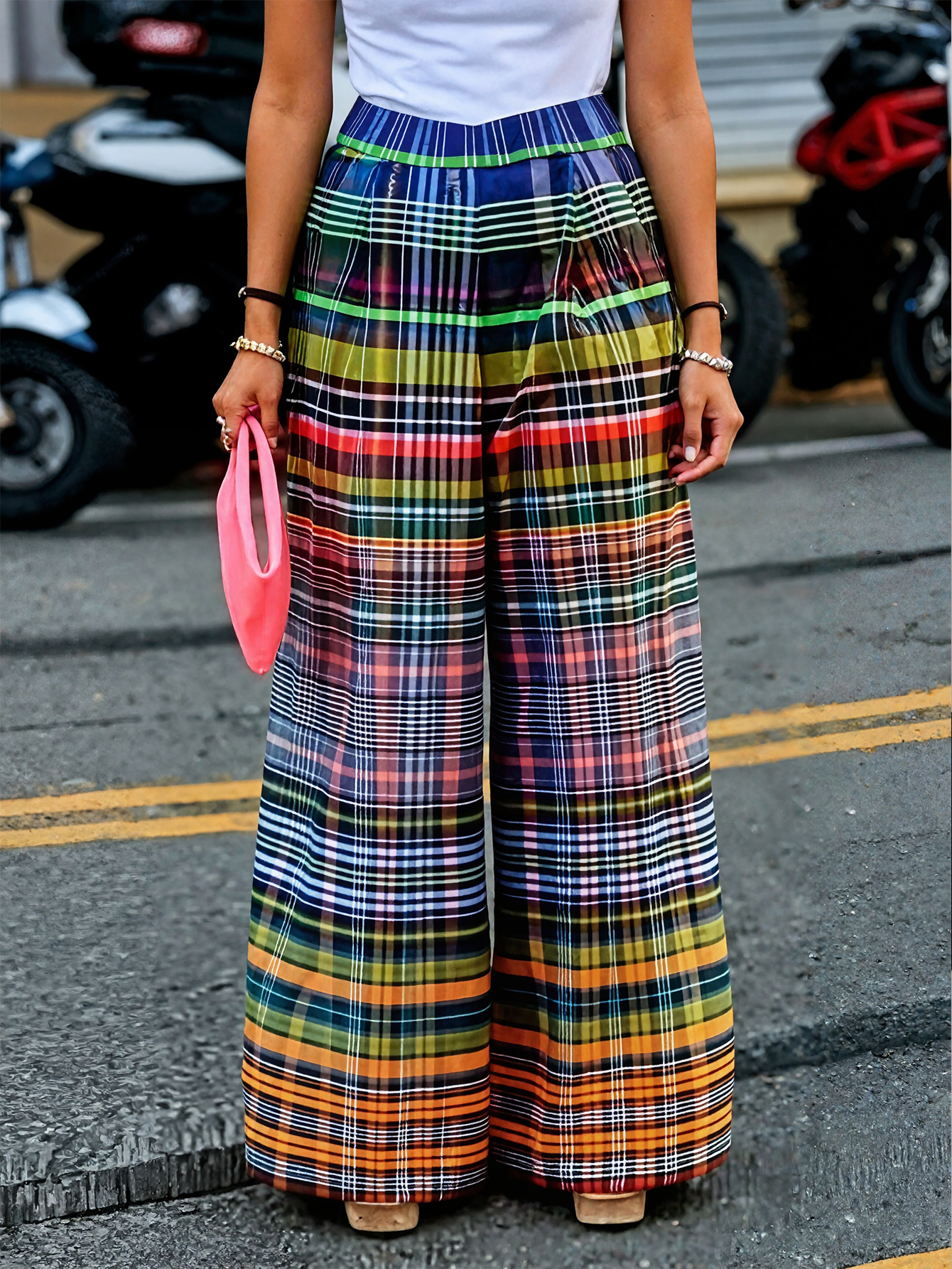 Women's Fashion Zebra - Plaid Printed Casual Wide - Leg Pants-CF42392