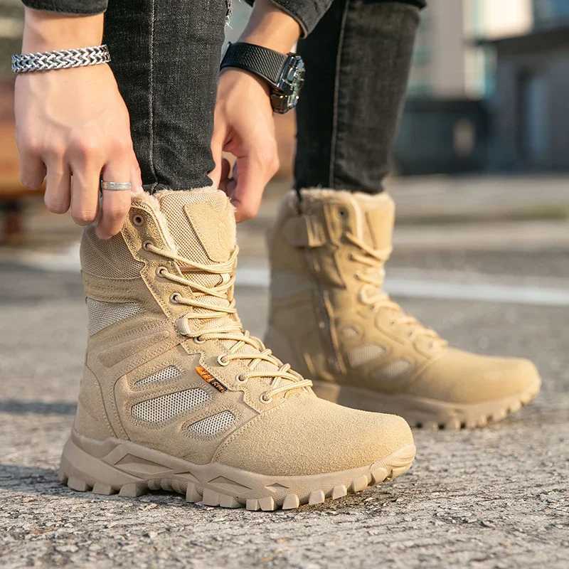 Outdoor Hiking Shoes Men Antislip Warm Plush Thicksoled Men Casual Hightop Boots Comfortable BreathableDurable Ankle Boots C251014