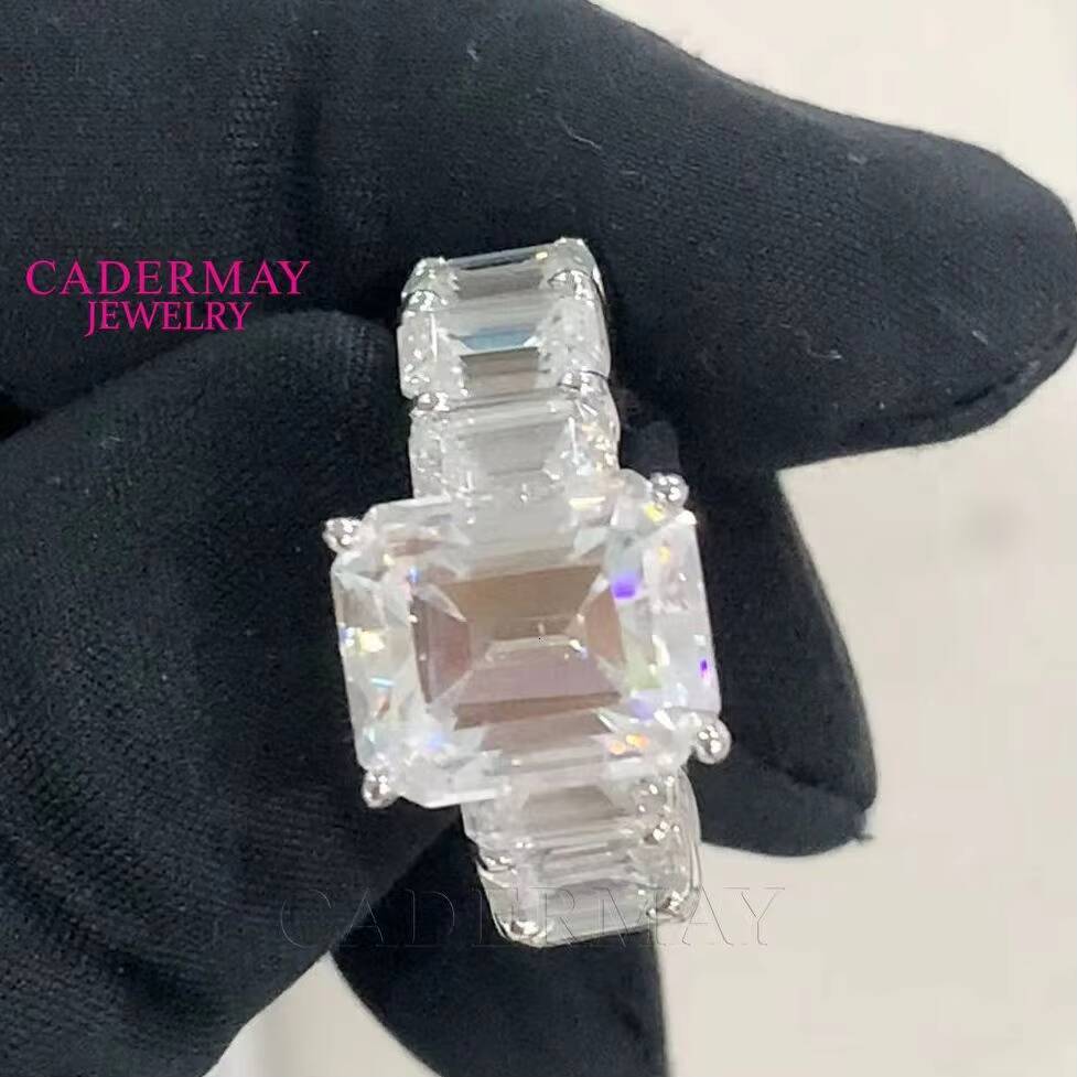 Cadermay D VVS 1CT 10CT Moissanite Diamond Eternity Ring Band S925 Emerald Cut Gemstone Engagement Wedding Ring