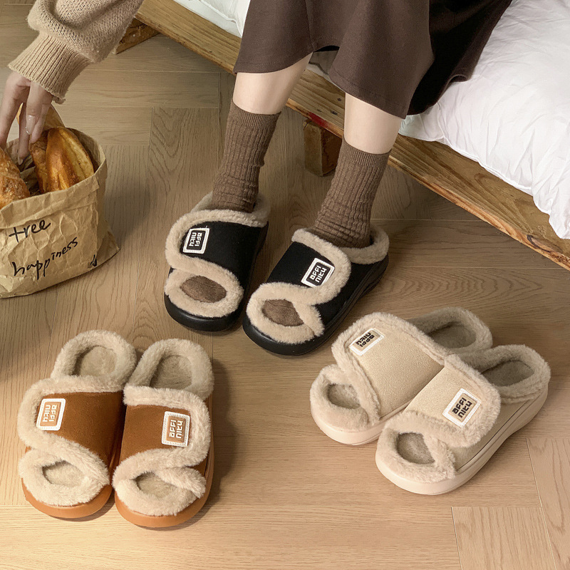 New Versatile Velcro Cotton Slippers Women's Winter Home Fleece Warm and Comfortable Thick-soled Non-slip Enhanced Cotton Slippers