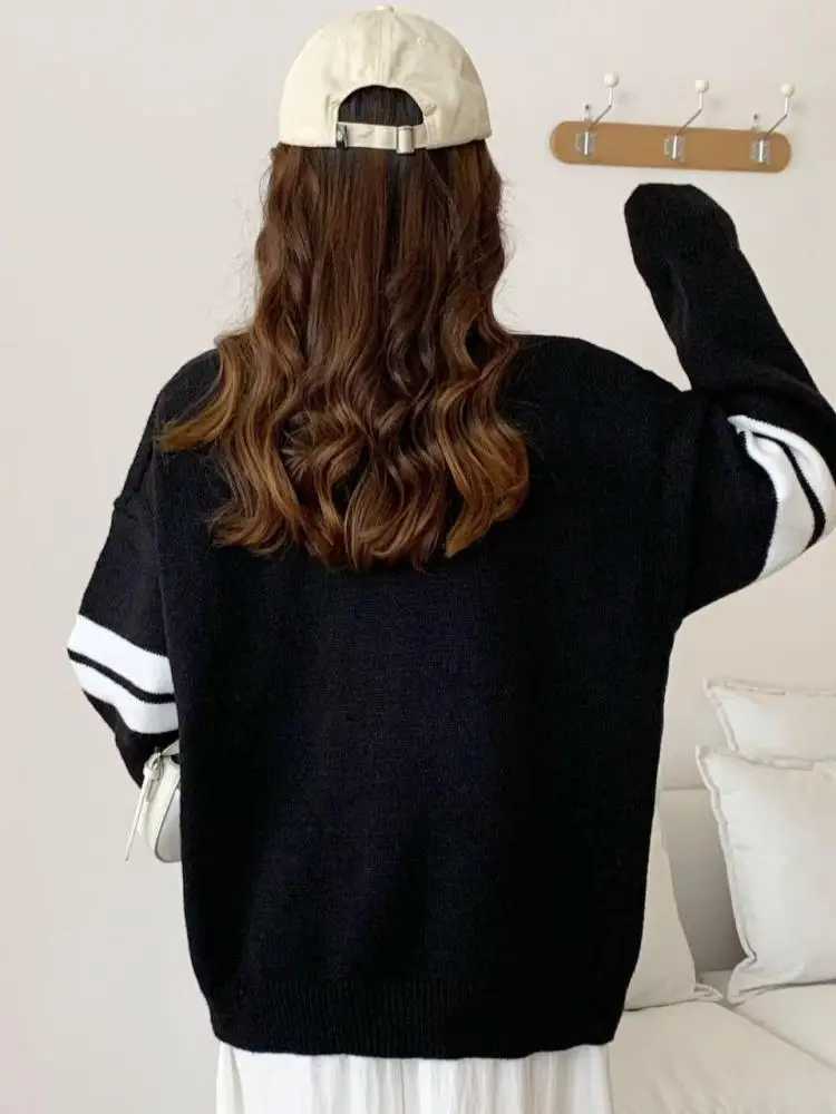 Autumn Winter Women Patchwork Long Sve Knitted Cardigan Sweater Korean Fashion Vne Single Breasted Vacation Tops Casual W251014