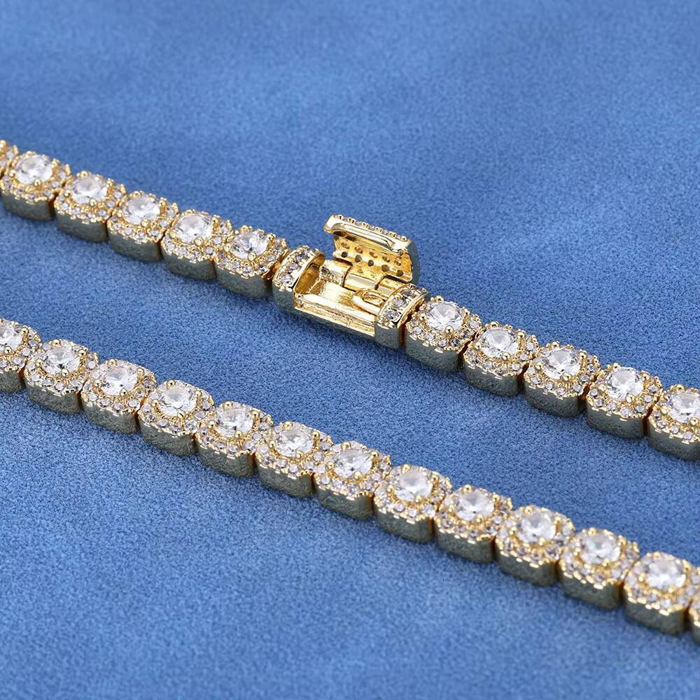 NUOYA High Quality 5mm Tennis Chain 925 Silver Iced Out VVS Moissanite Clustered Design Bling Hip Hop Bracelet Jewelry