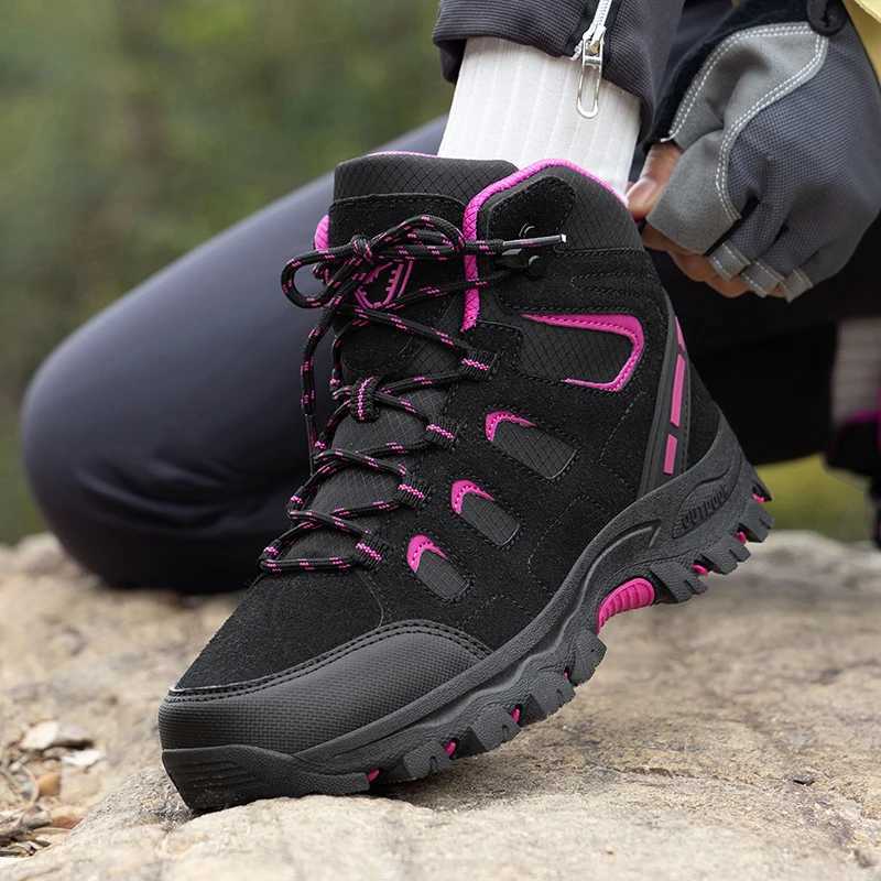 Man Hiking Shoes Leather Non Slip Lace Up Couple Winter Warm Work Boots High Top Outdoor Wearresistant Walking Climbing Boots C251014