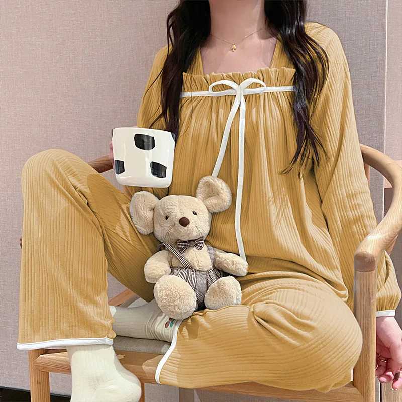 New 2Piece Set Of Ladies Pajamas Homewear Spring And Autumn Milk Silk LongSleeved Trousers Pajamas Womens Casual HomewearT251014
