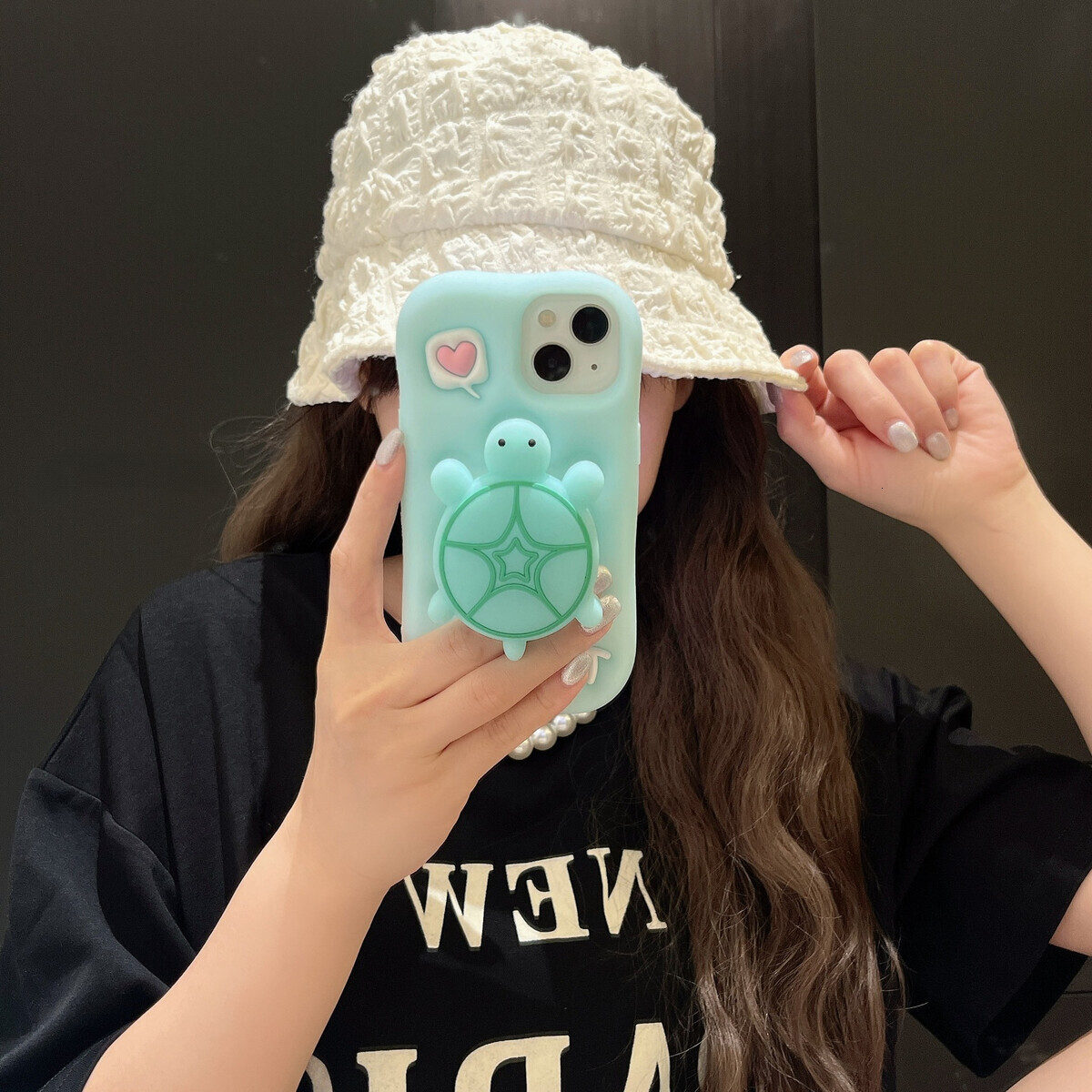 Cute 3D Luminous Stand Turtle Glowing Phone Case for iPhone 16 Pro Max - Stand & Grip with Turtle Glowing Design - Girly Aesthetic Kawaii Soft Silicon
