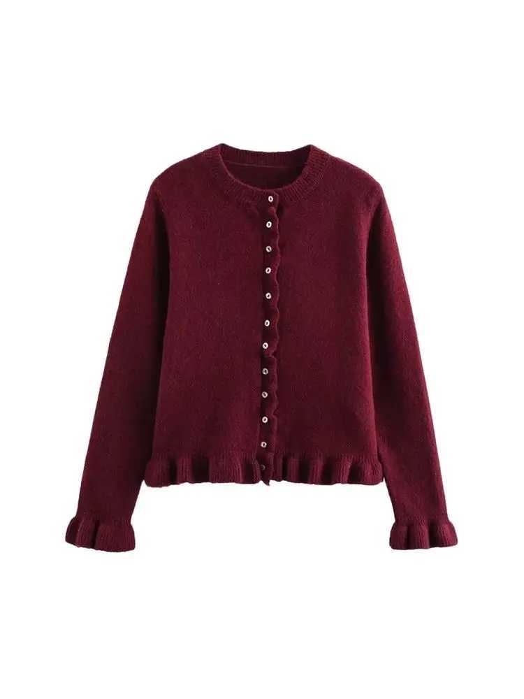 Womens Ruled Knit Cardigan Sweater ONe Long Sve c Top wi Front Buttons Fashion Outerwear W251014