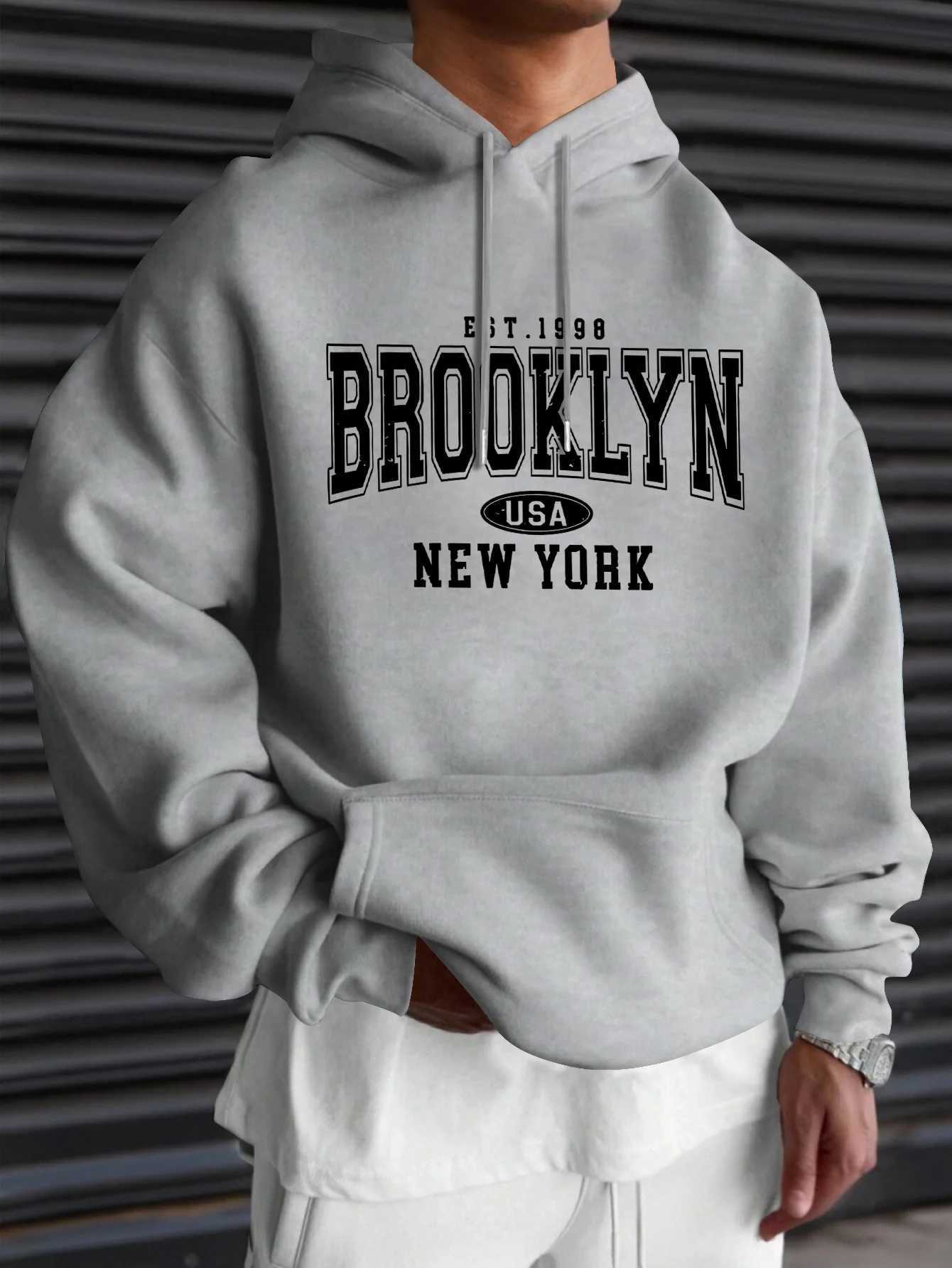 1 Piece for Mens Casual Hoodie Brooklyn New York Pattern Print Regular Style Longsleeved Pullover Autumn and Winter Style J251203