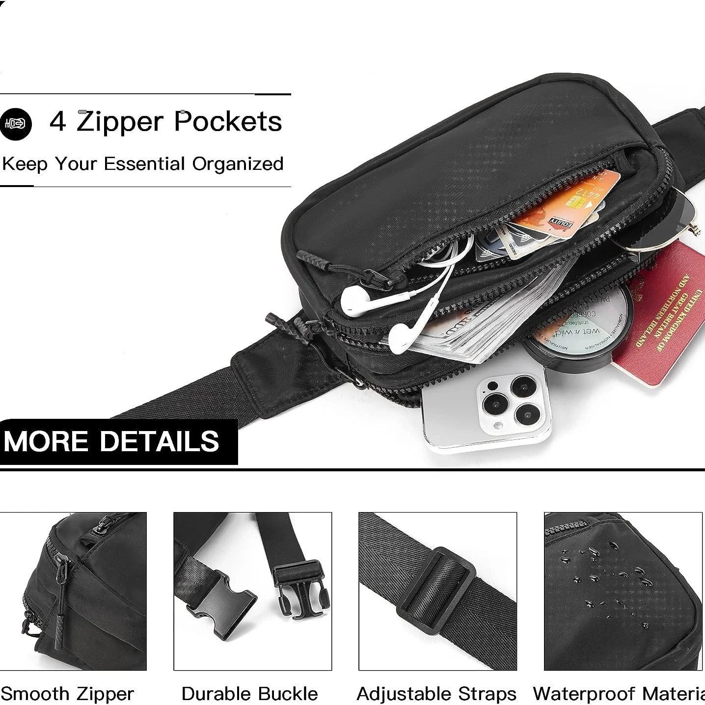 1pc Multifunctional Storage Bag With 4 Zipper Pockets And Adjustable Strap Lightweight Crossbody Bags For Outdoor Camping Ru 251014