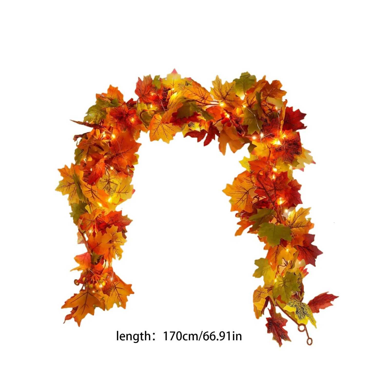 1pc Halloween Artificial Hanging Fall Leave Vines With 20 LED Black Leaf Garland With Purple Lights Battery Powered Horror Atmo C251014