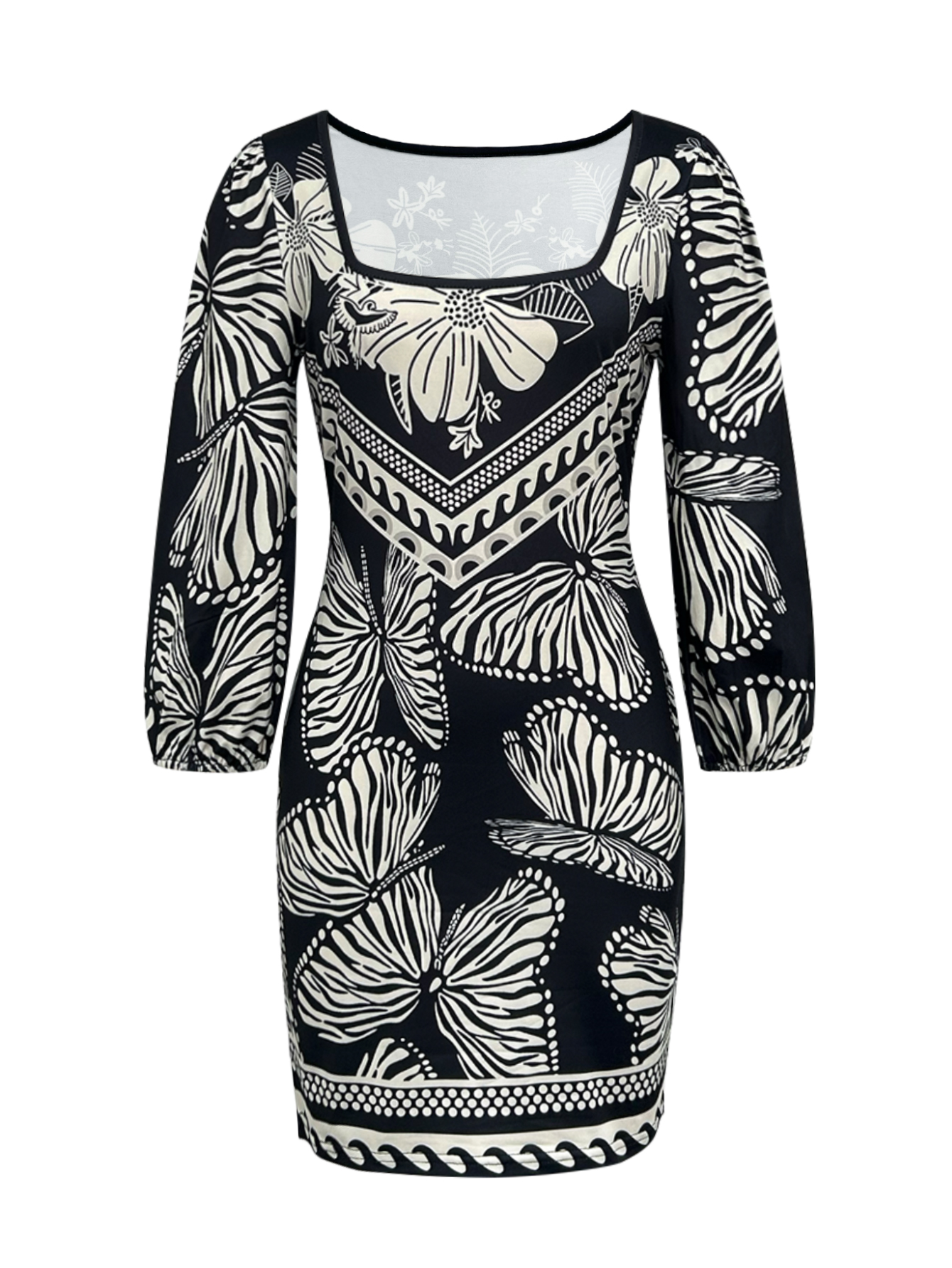 Women's Autumn Winter Ethnic - Style Butterfly Printed Fashion Office & Sexy Bodycon Party Evening Dress-CF55110