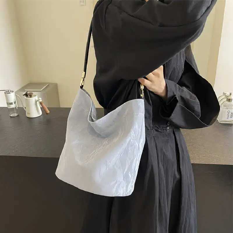 Wens Elegant Shoder Bag Soft Soild Color Bucket Bags Underarm Pack Fem Casual Large Cmute Tote Crossbody Bag D251014