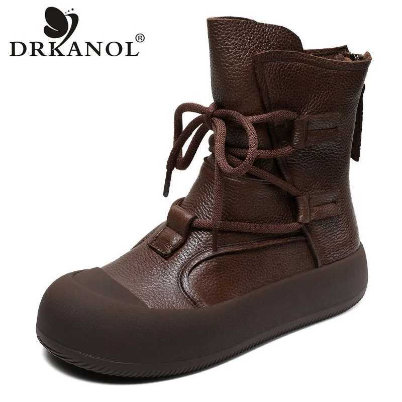 DRKANOL Handmade Retro Roman Ankle Boots For Women Genuine Leather Chunky Platform Back Zipper Comfort Trend Casual Short Boots C251014