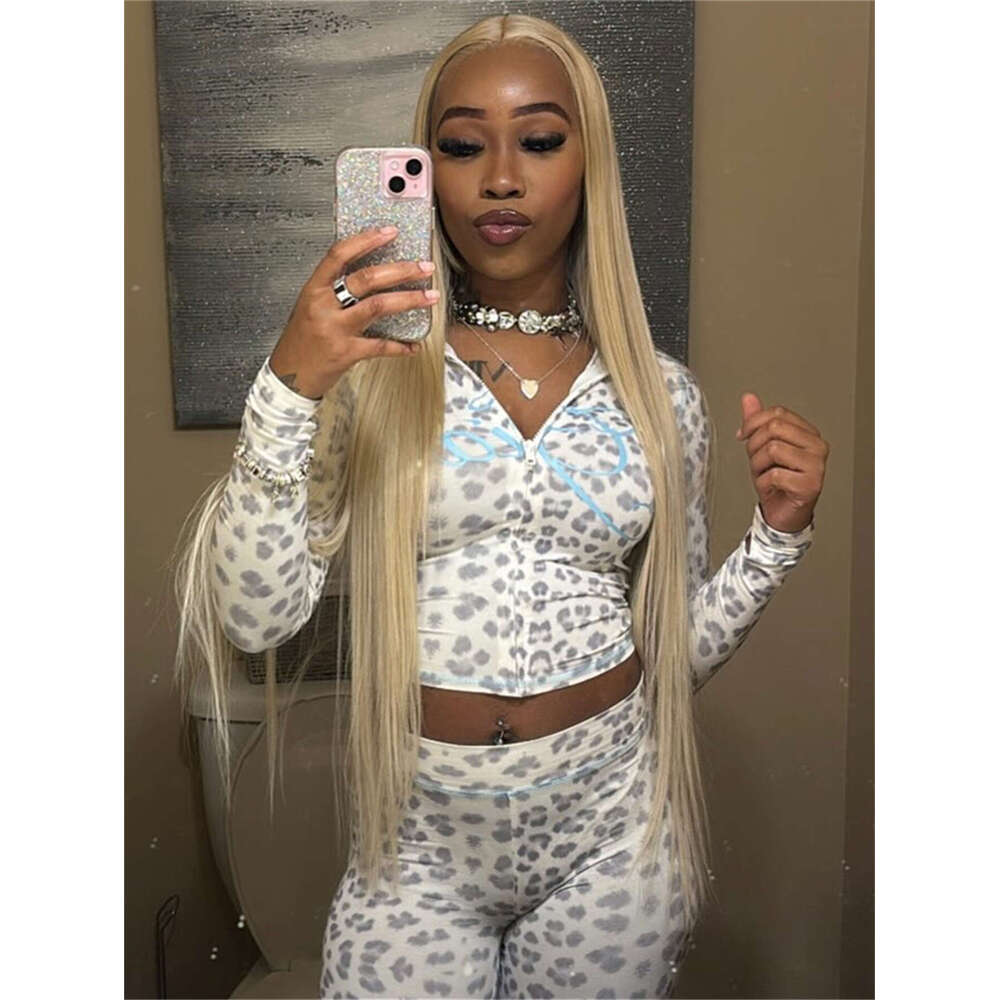 2025 Autumn New European American Cross-Border Casual Versatile Sexy Leopard Print Hooded Sleeve Cardigan Top and Long Pants Set