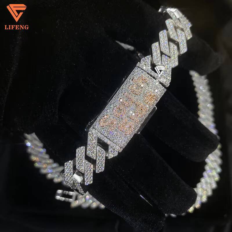 14mm Custom Name Clasp VVS Chain Iced Moissanite Diamond Cuban Link Necklace 925 Silver Charm for Men Mens Jewelry