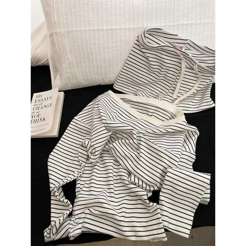 Summer New Lazy Stripe Casual Sleepwear Short Sleeve Long Sleeve Home Clothes Set for Women Comfortable Breathable PajamasT251014