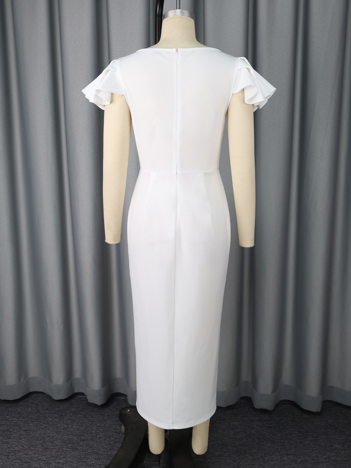 Elegant Club Party Young Girl V Neck Pencil Long Dress Short Ruffle Sleeve Plus Size Women Dress AM050729