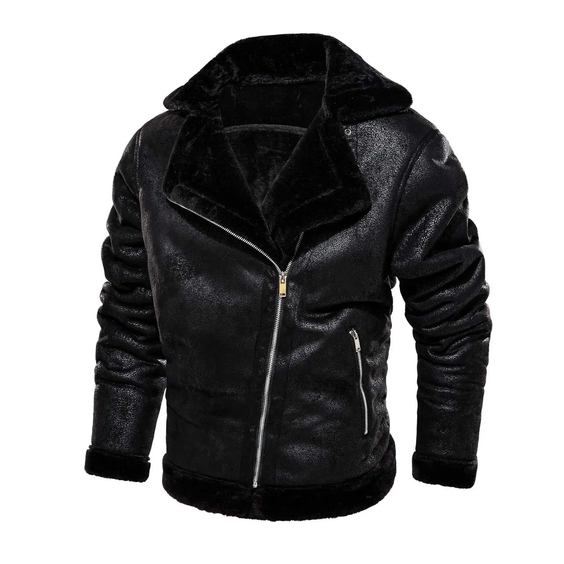 Winter Lapel LeaTHer JaCKet Plush THiCK Coat Mens Motorcycle JaCKet Korean Street Fashion Mens JaCKet Men J251014