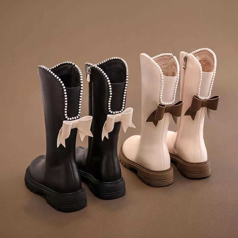 Children's tall boots, girls' boots, 2025 high boots, not reaching the knee, knight boots, lined with fleece for warmth, children's lon