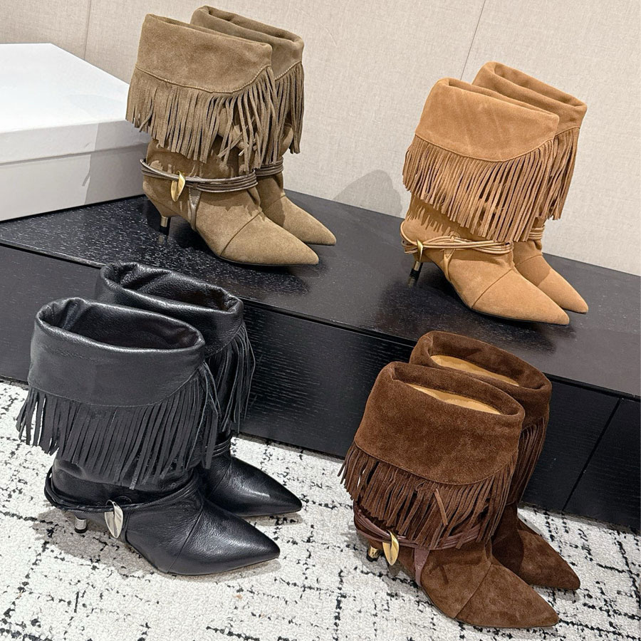 Top quality new Vintage brown Low-heels Ankle Boots Suede western Tassel Fashion boots womens Luxury designer boots Vacation boots evening boots