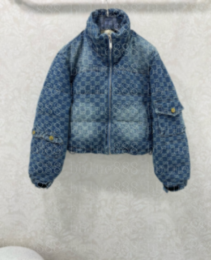 Women's down jacket, denim stand up collar, gradient down for visual layering, sleeve pocket design 1014