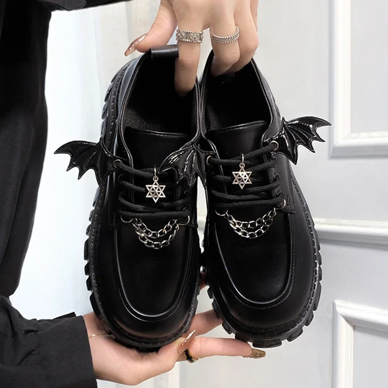 Metal Chain Platform Lolita Gothic Shoes Woman Spring College Style Patent Leather Pumps Women Japan School Uniform Shoes 251010