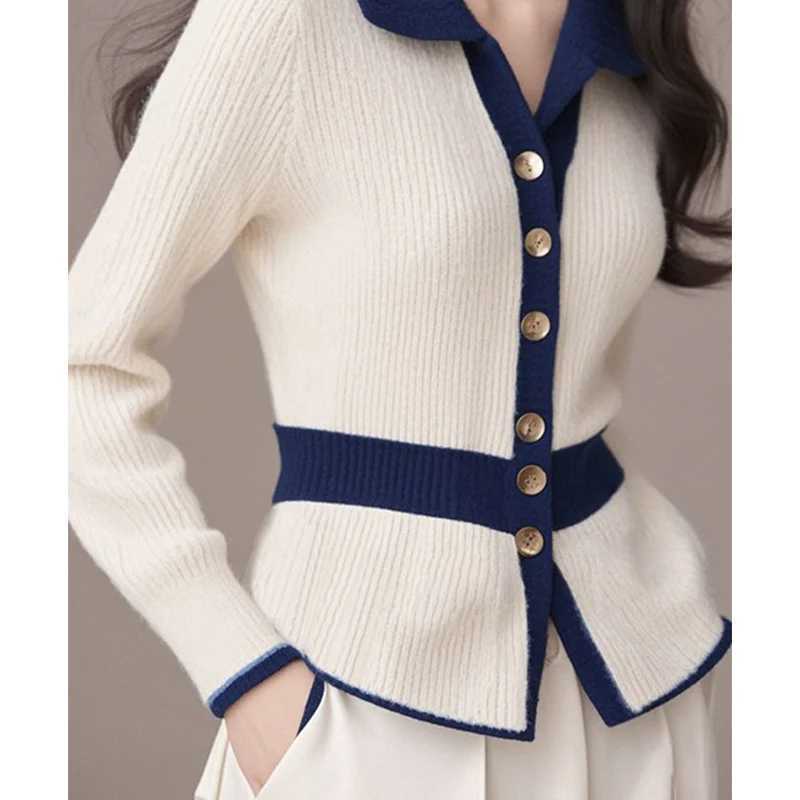 Winter Korean Corset Patchwork Turndown Collar Sweater Autumn Winter Fashion Buttons Knitting Cardigan Top Tee Women Cloeing W251014
