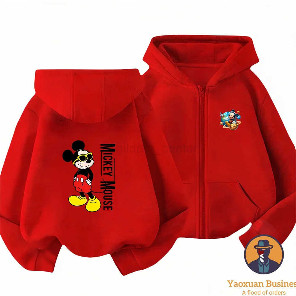 Disney Mickey Mouse Mens Cartoon Hoodie Spring and Autumn Largesized Zippered Sweatshirt New Childrens Street Fashion H251014
