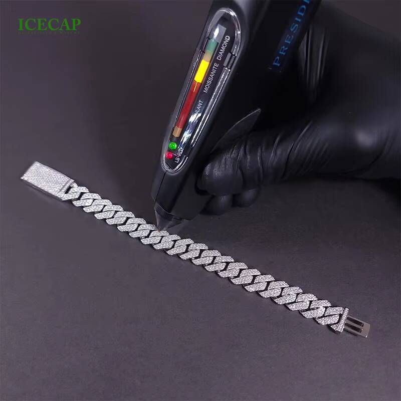 14mm 2 Rows High Quality D Color Moissanite Bracelets Pass Diamond Tester 925 Silver Hiphop Style Cuban Bracelet
