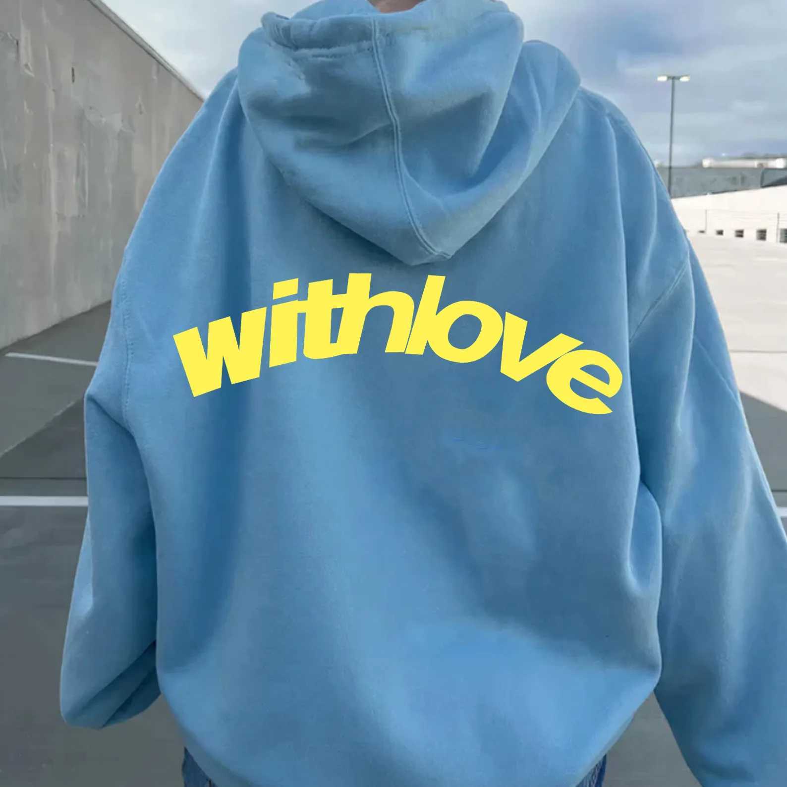 Men and womens fleecelined hooded sweatshirt for autumn and winter loose letterprinted casual fashion sport pullover J251014