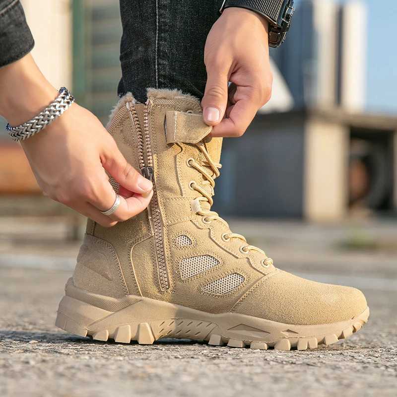 Outdoor Hiking Shoes Men Antislip Warm Plush Thicksoled Men Casual Hightop Boots Comfortable BreathableDurable Ankle Boots C251014